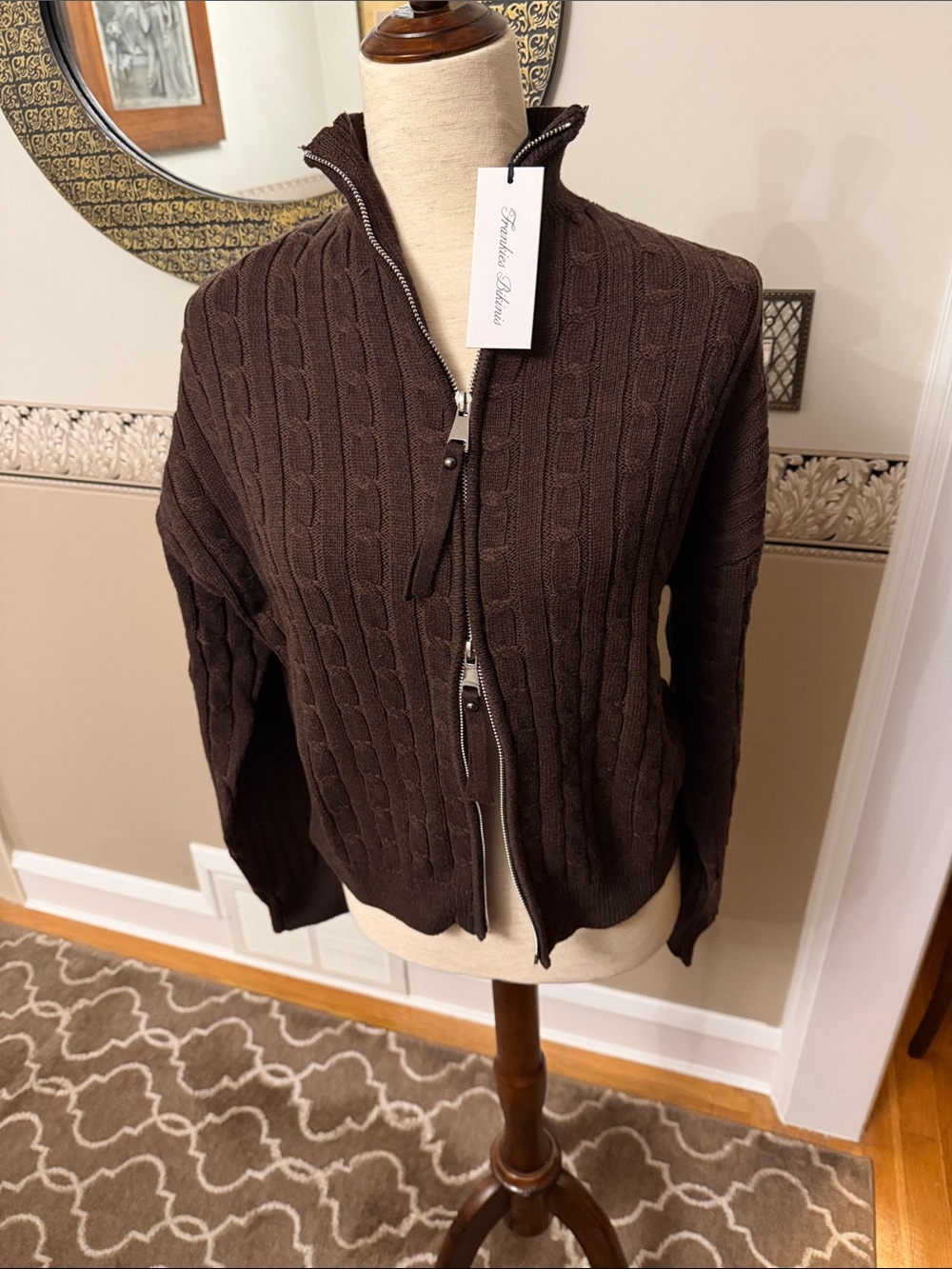 NEW with tags Frankie’s Bikinis high end Cable-Knit Zip Front Jacket size small